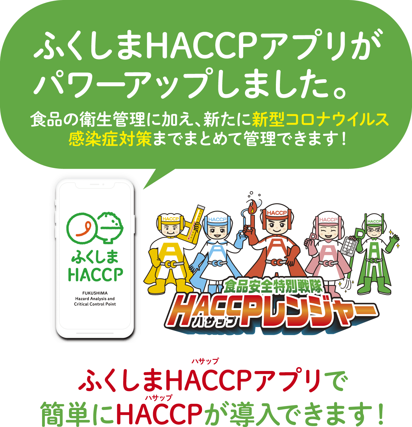 ふくしまHACCPアプリがパワーアップしました。食品の衛生管理に加え、新たに新型コロナウイルス感染症対策までまとめて管理できます！